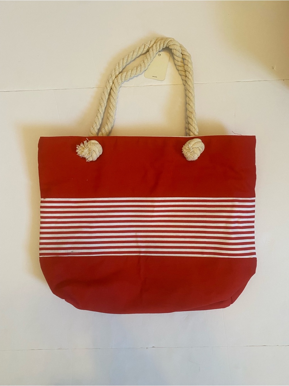 Red Striped Canvas Tote with Rope Handles